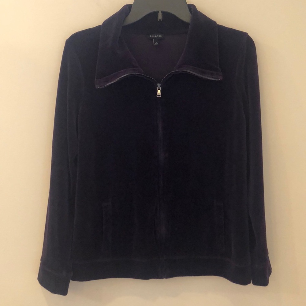 Talbots jacket coat size small deep purple full zip pockets soft cotton blend